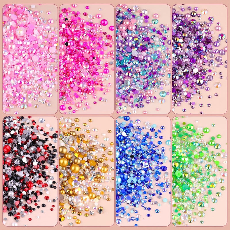 TINKRSTUFF 9000PCS Flatback Pearls and Pink Rhinestones for Bedazzling Kit, Pink White Mixed Size 3-8mm Resin Rhinestones and Half Pearls Gems for Crafting, Nail Art and Grad Cap Decoration - Image 5